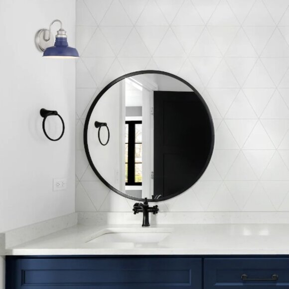 Hampton Bay Vanity Light with Blue Shades - Elmcroft Light Brushed Nickel - Picture 3 of 12